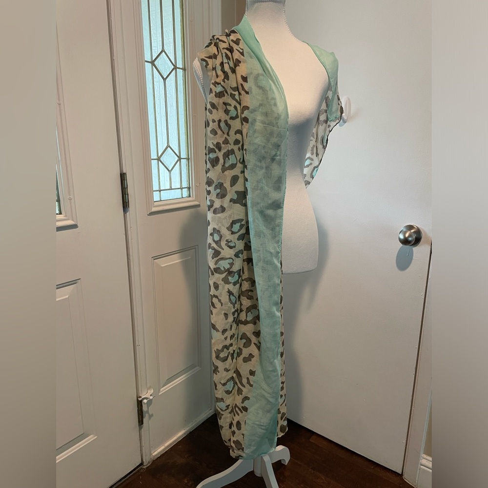 Scarf NWT. Mint green and leopard print.